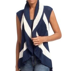 CAbi #679 Skipper Vest Cardigan Sweater Size XS  Navy Blue and White Stripes